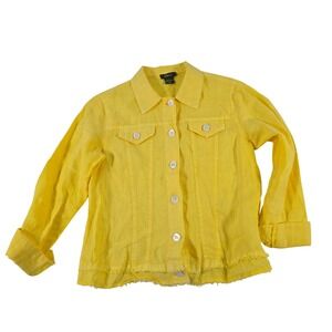 Pure Amici Yellow 100% Linen Button Up Jacket Raw Hem XS